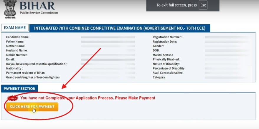 bpsc Application fee