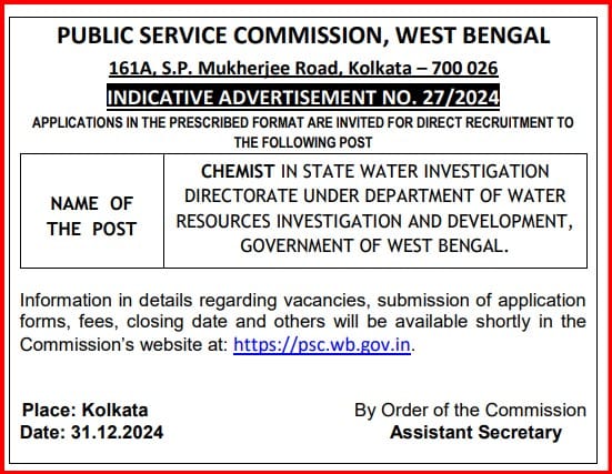 WBPSC Chemist Notification