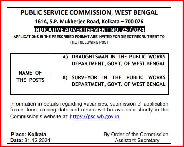 WBPSC Draughtsman Notification: